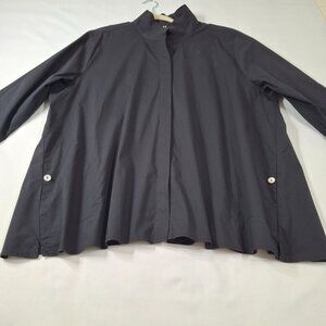 Marla Wynne Button Down Shirt Womens 2X Black Cotton Blend Oversized Lagenlook